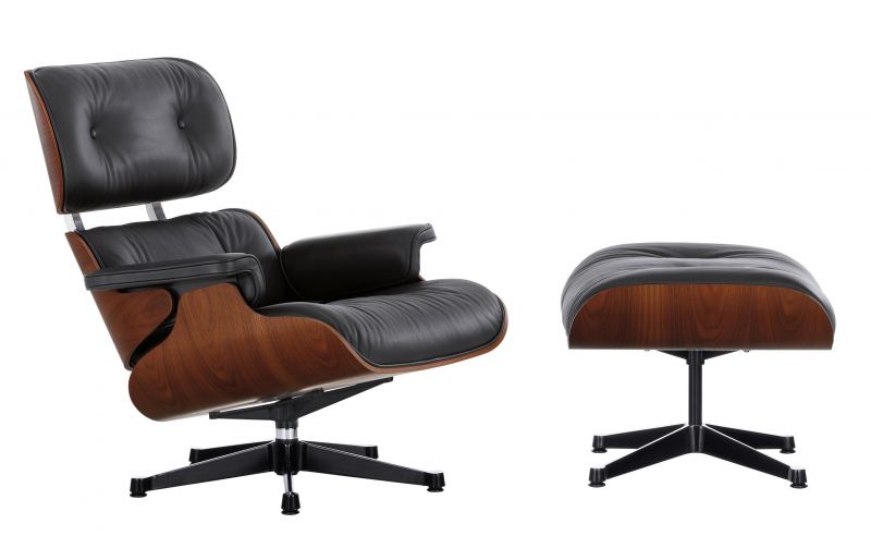 Eames Lounge Chair & Ottoman Armchair Leder Premium Vitra Seiten poliert- schwarz Leder Premium F schwarz Palisander